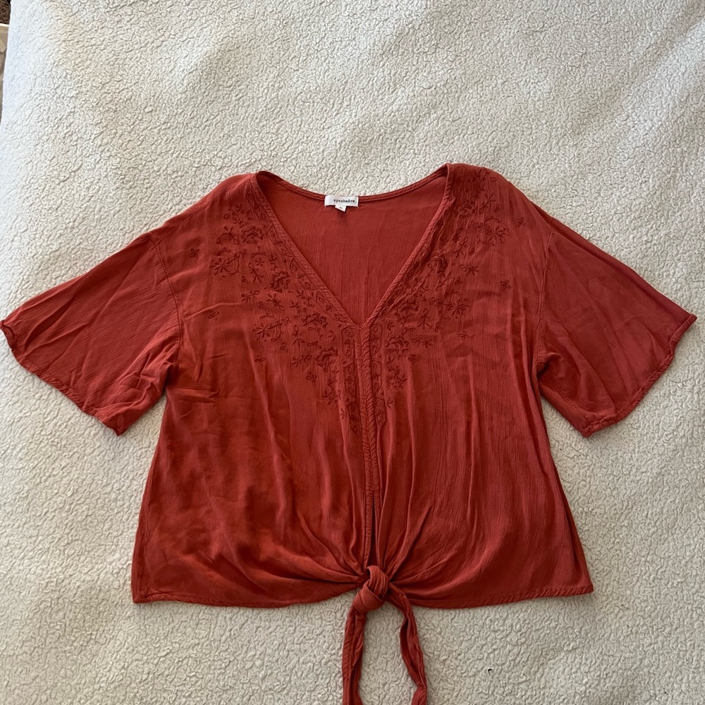 Rust Orange Blouse with Tie Front Size Small